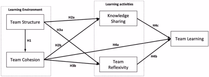 チーム学習のダイナミクスに関する研究モデル(仮説)を示す図。